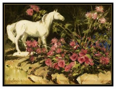 Tony Eubanks Original Painting Oil On Board Signed Still Life Flowers Horse Art