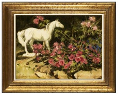 Tony Eubanks Original Painting Oil On Board Signed Still Life Flowers Horse Art