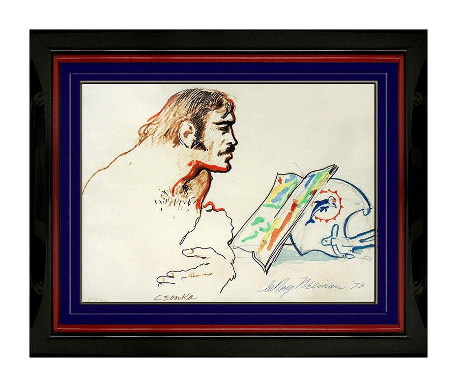 Leroy Neiman Portrait - LeRoy Neiman Original Ink Drawing Signed Miami Dolphins Football Larry Csonka