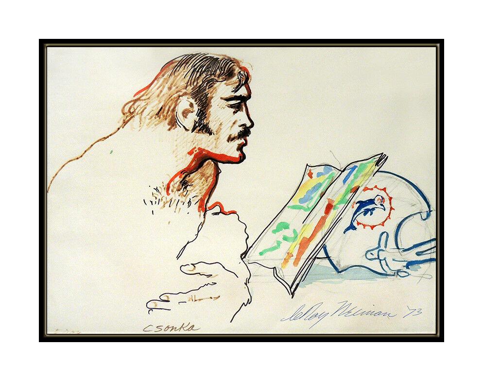 LeRoy Neiman Original Ink Drawing Signed Miami Dolphins Football Larry Csonka - Art by Leroy Neiman