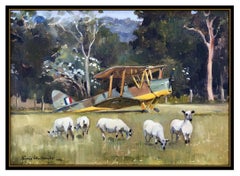 Susie Whitcombe Original Oil Painting On Canvas Signed Landscape Airplane Art