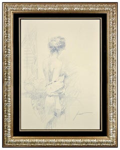Pino Daeni Original Color Drawing Signed Female Portrait Framed Authentic Art
