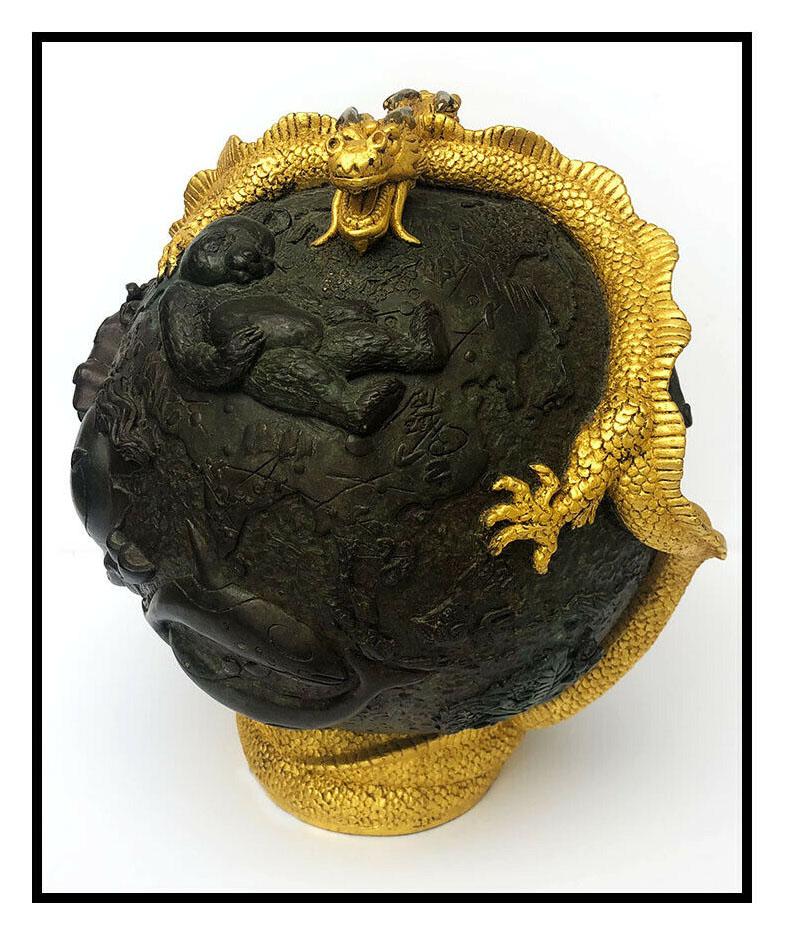Jiang Tie Feng Genesis Bronze Full Round Sculpture Signed Chinese Art Gold Leaf 1