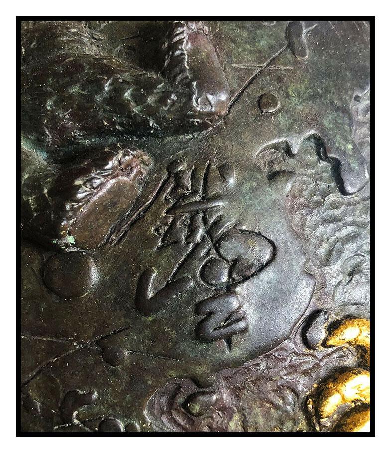 Jiang Tie Feng Genesis Bronze Full Round Sculpture Signed Chinese Art Gold Leaf 3