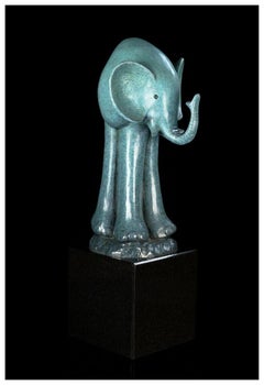 Gary Hughes Original Elephant Bronze Sculpture Full Round Signed Animal Artwork