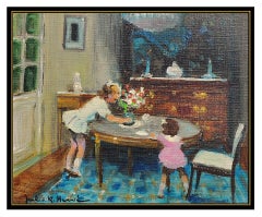Jules R Herve Original Oil Painting On Canvas Children Portrait Floral Signed