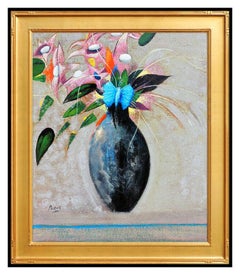 Peter Paone Original Surreal Flowers Painting Acrylic On Board Signed Still Life