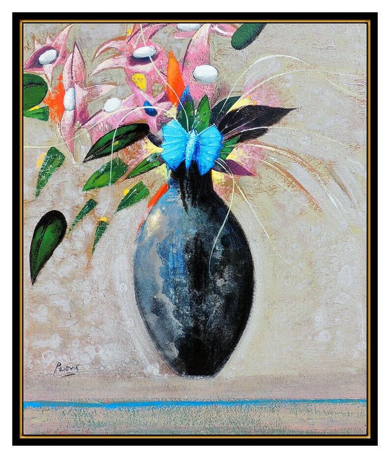 Peter Paone Original Surreal Flowers Painting Acrylic On Board Signed Still Life For Sale 1