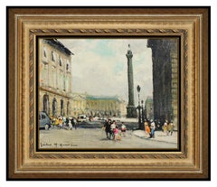 Jules R. Hervé - Rare peinture originale à l'huile sur toile - Paris - Paysage urbain signé