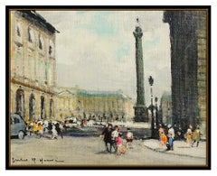 Jules R. Hervé - Rare peinture originale à l'huile sur toile - Paris - Paysage urbain signé