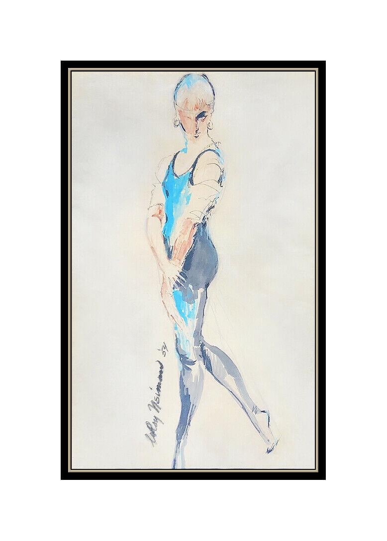 LEROY NEIMAN Original Watercolor Painting AUTHENTIC Female Signed Dance Art oil - Beige Figurative Art by Leroy Neiman