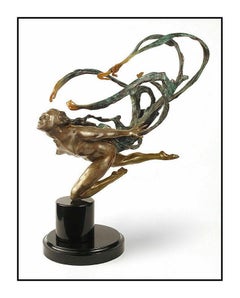 M.L. Snowden Wind Scarf Bronze Sculpture Signed Female Figurative Modern Artwork
