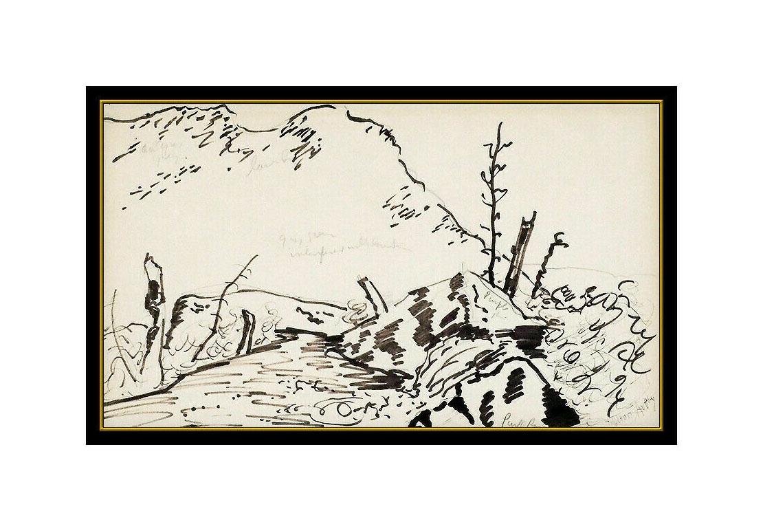 Milton Avery Authentic Original Ink Drawing Hand Signed Landscape Framed Artwork For Sale 1