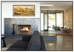 Eugene Garin Oil On Canvas Painting Signed Western Mountain Landscape Large Art