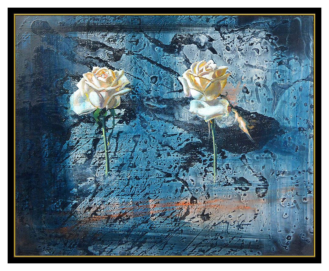 Mario Madiai Original Oil Painting On Board Signed Still Life Rose Flower Art 1