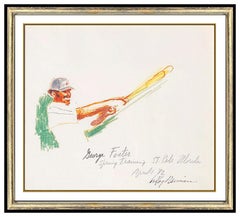 Vintage LeRoy Neiman Original Color Ink Drawing New York Mets Baseball Signed Sports Art
