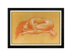 Michael Bergt Rare Gouache Painting Original Nude Female Portrait Signed Framed