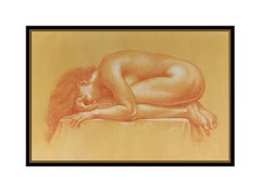 Michael Bergt Rare Gouache Painting Original Nude Female Portrait Signed Framed