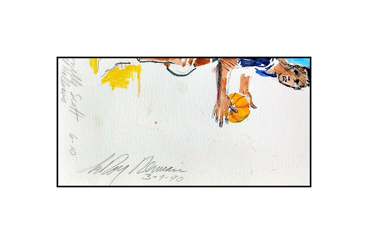 LEROY NEIMAN Original Watercolor Painting Basketball Sports Signed AUTHENTIC - Post-Impressionist Art by Leroy Neiman
