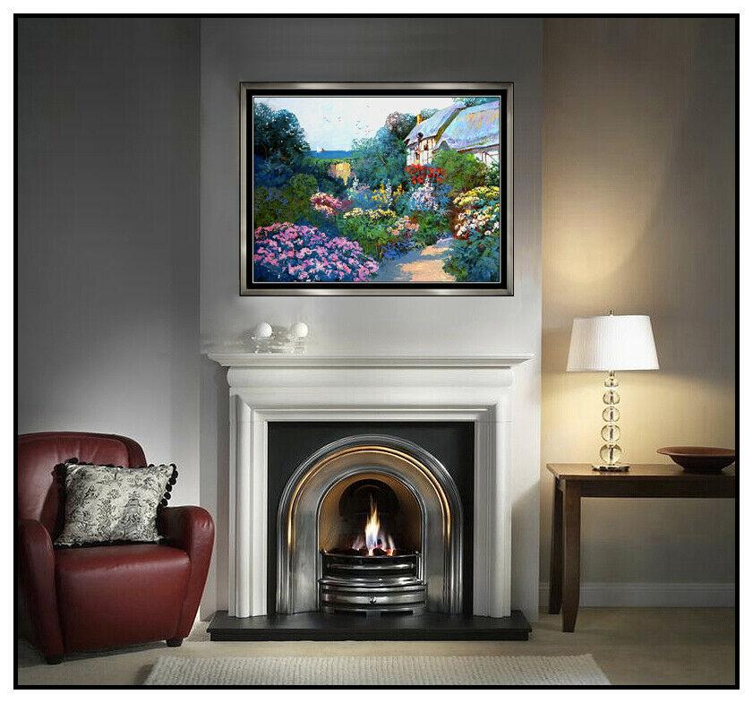 MING FENG Original OIL PAINTING on CANVAS Signed Landscape Floral Artwork LARGE - Painting by Unknown