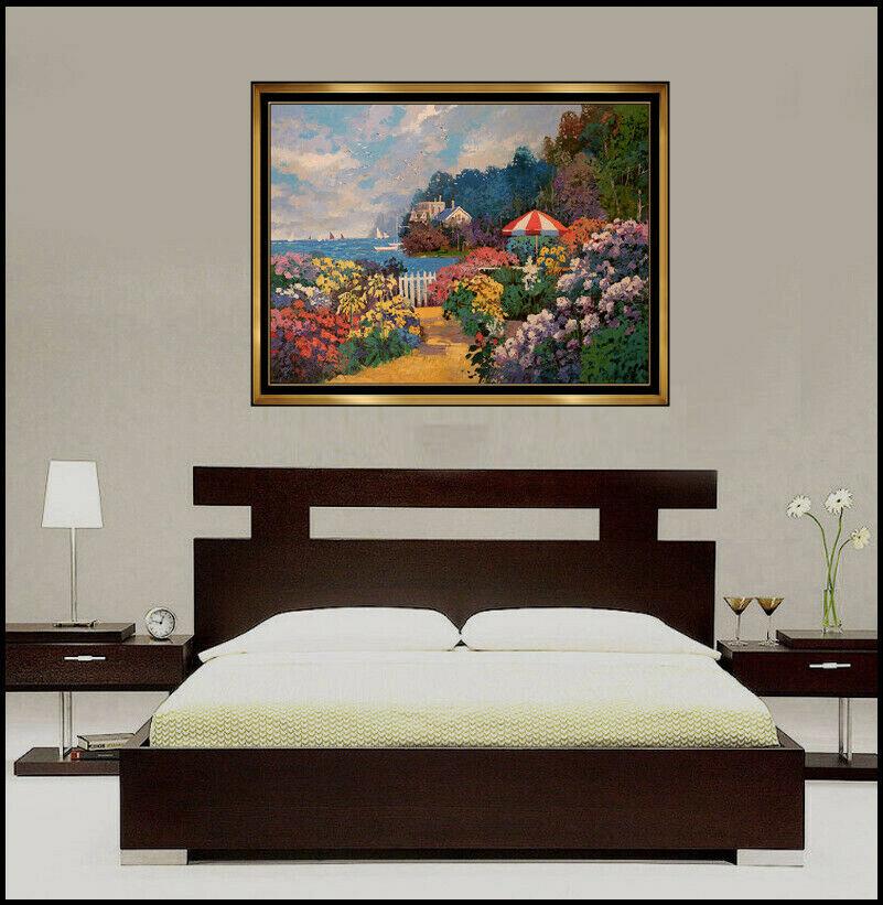 Ming Feng Original Painting Large Oil On Canvas Signed Landscape Seascape Art - Black Landscape Painting by Unknown