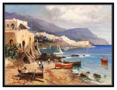 Claudio Simonetti Original Painting Oil On Board Signed Landscape Italy Seascape
