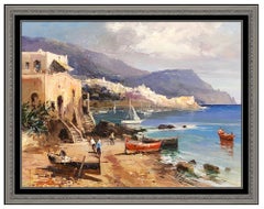 Claudio Simonetti Original Painting Oil On Board Signed Landscape Italy Seascape