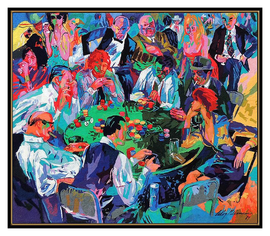 LeRoy Neiman Original Woven TAPESTRY Stud Poker HAND Signed Large Art Painting 1