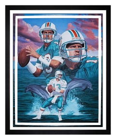 Vintage Danny Day Original Oil Painting On Canvas Large Signed Dan Marino Football Art