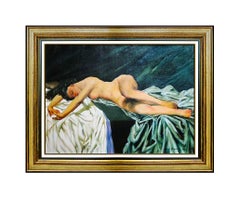 John Grabach Large Original Painting Oil On Canvas Signed Nude Portrait Artwork