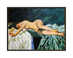 John Grabach Large Original Painting Oil On Canvas Signed Nude Portrait Artwork