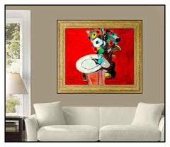 Andre Segovia Large Original Oil Painting On Board Floral Still Life Signed Art