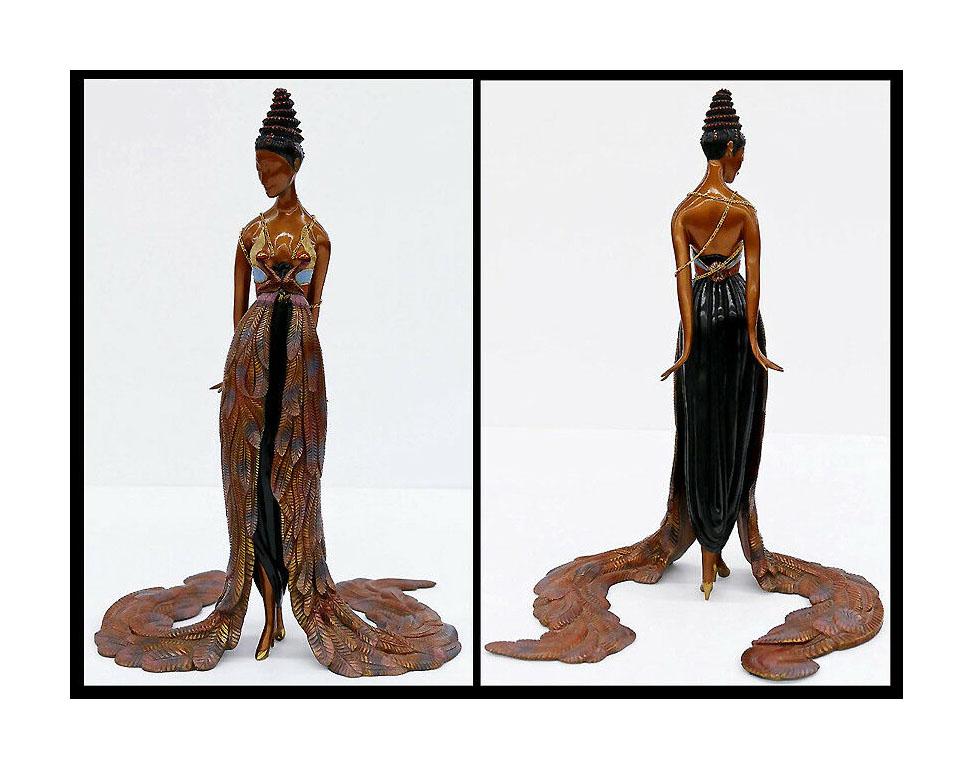 Erté Figurative Sculpture - ERTE Signed BRONZE Sculpture FEATHER GOWN Original Art antique OFFERS