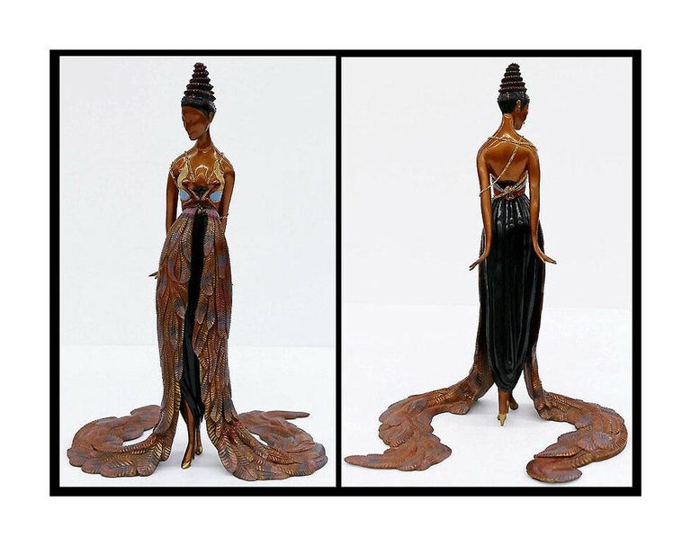 Erté ERTE Signed BRONZE Sculpture FEATHER GOWN Original Art antique