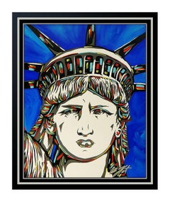 Allison Lefcort Original Acrylic Painting Statue Of Liberty Signed Framed Art