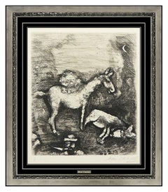 Marc Chagall Two Mules Fontaine Fables Hand Signed Etching Modern Animal Artwork
