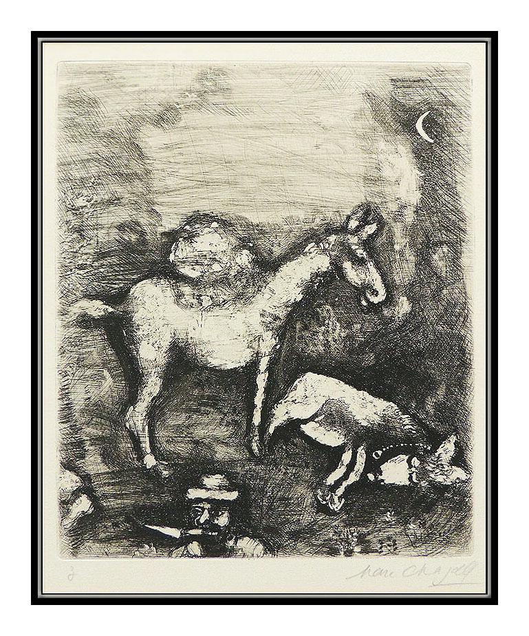 Marc Chagall Two Mules Fontaine Fables Hand Signed Etching Modern Animal Artwork For Sale 1