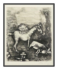 Marc Chagall Two Mules Fontaine Fables Hand Signed Etching Modern Animal Artwork