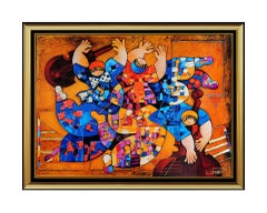 Dorit Levi Dance Rhythm Hand Signed Embellished Giclee On Canvas Cubism Artwork