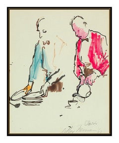 LeRoy Neiman Original Color Ink Drawing Hand Signed Paris France Portrait Art