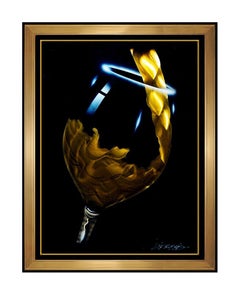 Chris DeRubeis Original Acrylic Painting White Wine Pour On Metal Signed Artwork