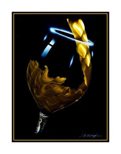 Chris DeRubeis Original Acrylic Painting White Wine Pour On Metal Signed Artwork