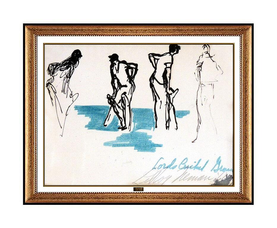 Leroy Neiman Figurative Art - LeRoy Neiman Original Sports Artwork Ink Drawing Hand Signed Framed Authentic