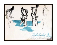 LeRoy Neiman Original Sports Artwork Ink Drawing Hand Signed Framed Authentic