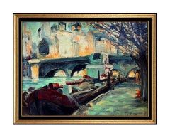 FRANCOIS GALL Original OIL PAINTING On Board Signed Paris Landscape Artwork