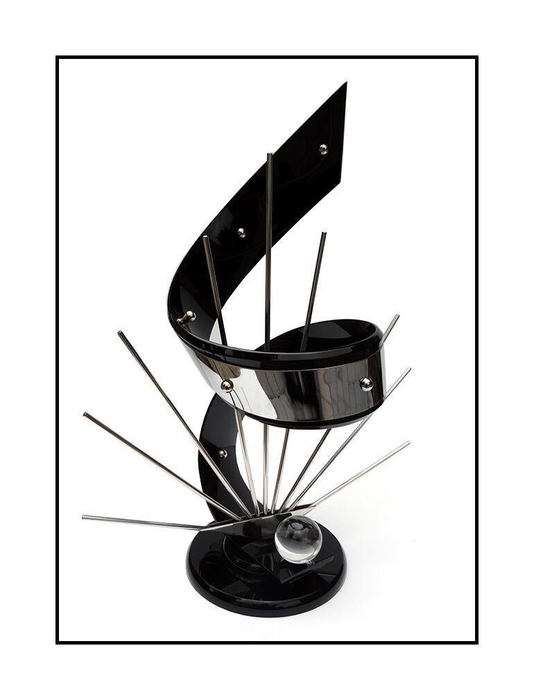 Shlomi HAZIZA Original HAND SIGNED Acrylic Metal Abstract Signed Sculpture Art - Black Abstract Sculpture by Shlomi Haziza