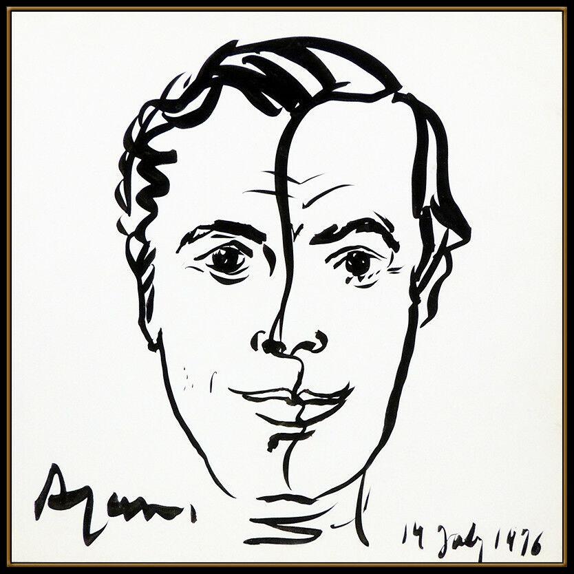 Yaacov Agam Original Ink Drawing Male Portrait Hand Signed Modern Framed Artwork For Sale 1