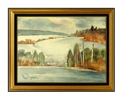 Paul Laurtiz Original Winter Landscape Watercolor Painting Signed Artwork Framed