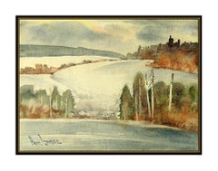 Paul Laurtiz Original Winter Landscape Watercolor Painting Signed Artwork Framed