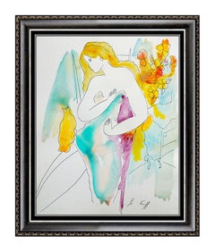 LINDA LE KINFF Original ACRYLIC ink 
Watercolor Painting Signed Female Portrait